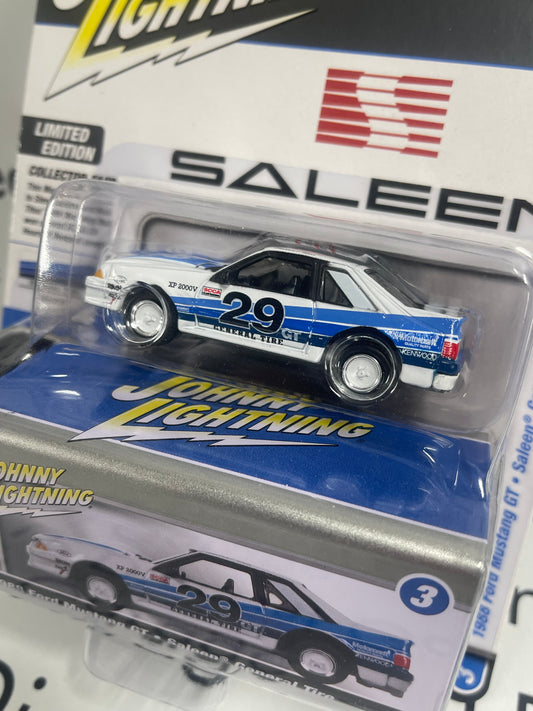 JOHNNY LIGHTNING 1988 Ford Mustang Saleen White/ Blue 1:64 Diecast Collector Tin