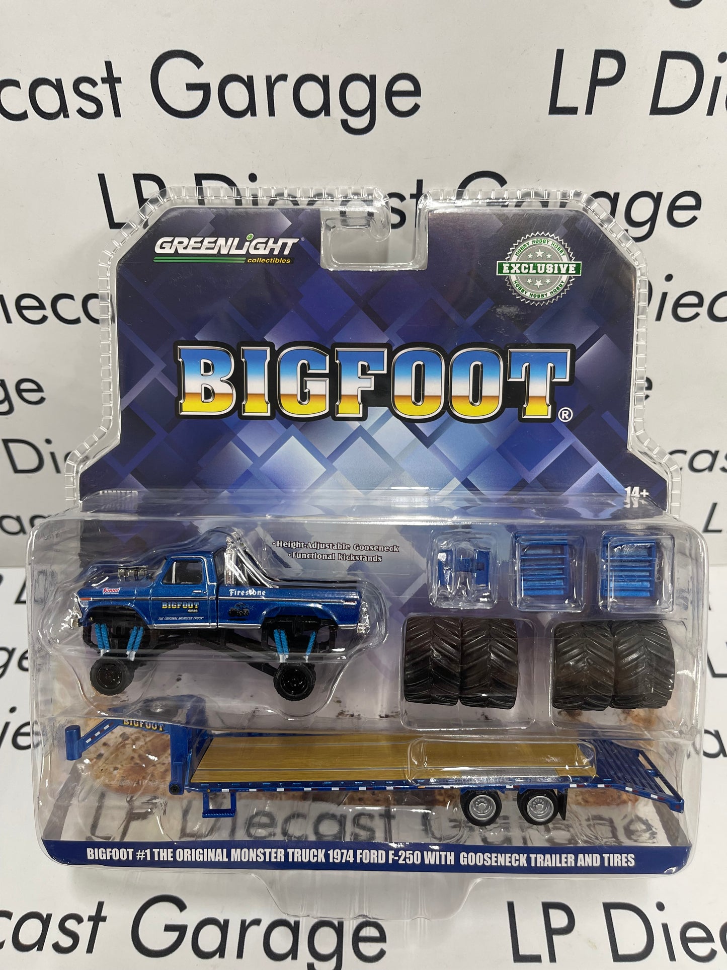 GREENLIGHT Bigfoot #1 Original Monster Truck 1974 Ford F-250 with Gooseneck Trailer 1:64 Diecast