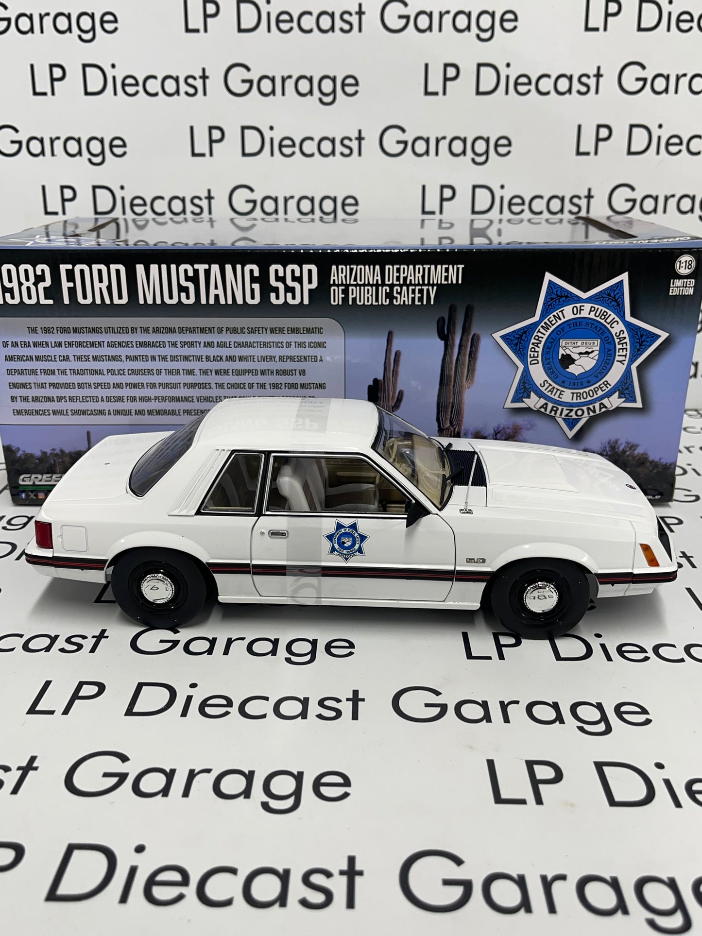 GREENLIGHT 1982 Ford Mustang SSP Arizona Department of Public Safety 1:18 Diecast