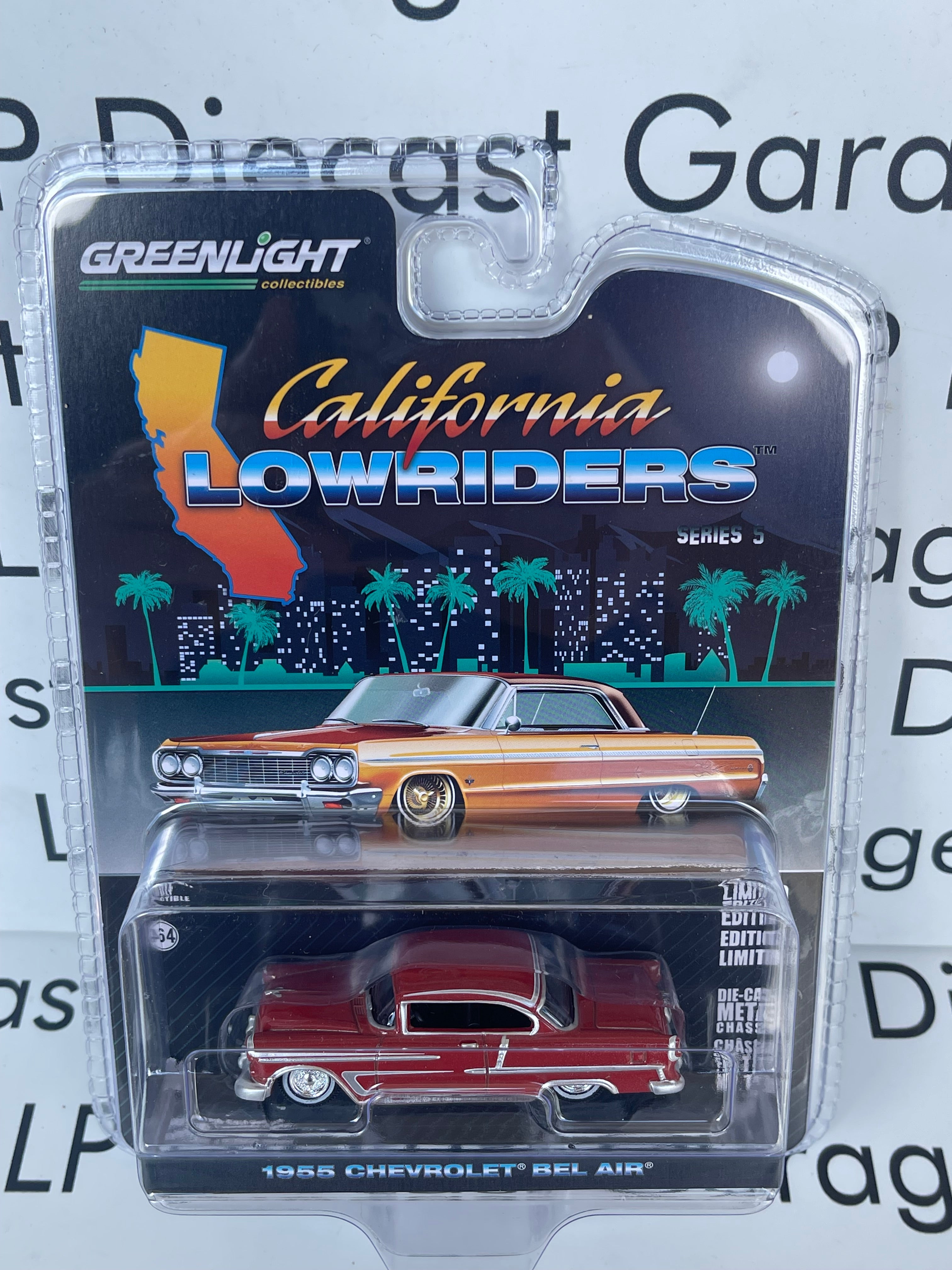 GREENLIGHT 1955 Chevrolet Bel Air Maroon 1:64 Diecast California Lowri ...