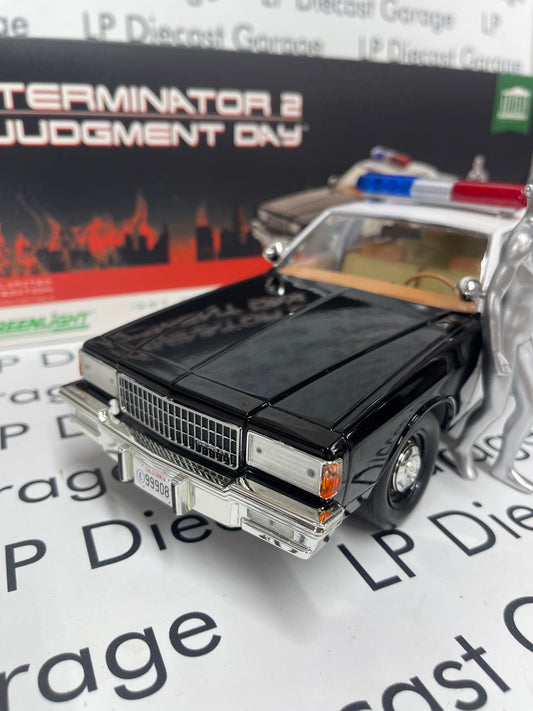 GREENLIGHT 1987 Chevrolet Caprice Metropolitan Police with T-1000 Liquid Metal Android Figure Terminator 2 Judgement Day 1:18 Diecast