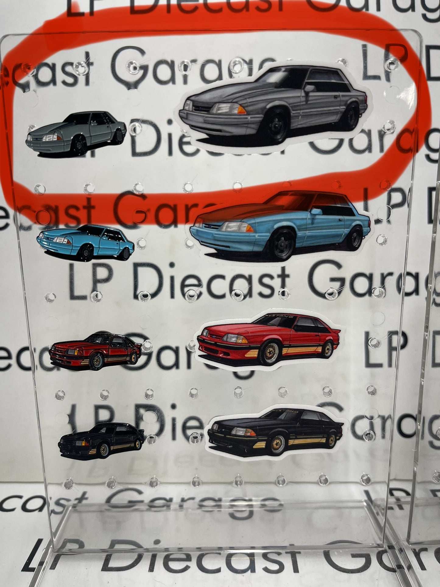 LP Diecast Garage 1987-1993 Ford Mustang Foxbody Hat Pin and Sticker Set Diecast Metal *Your choice of color*