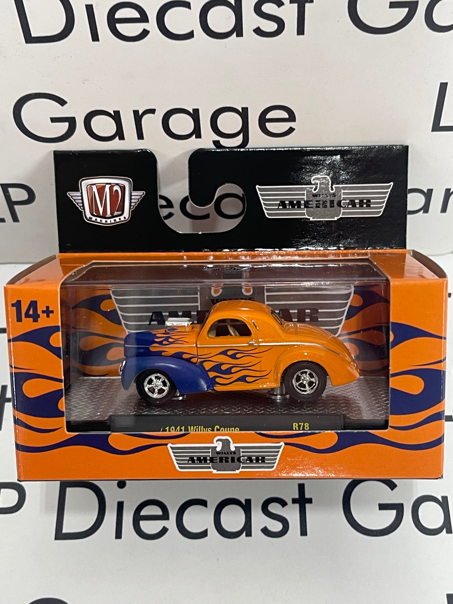 M2 Machines 1941 Willy's Coupe Orange with Blue Flames 1:64 Diecast