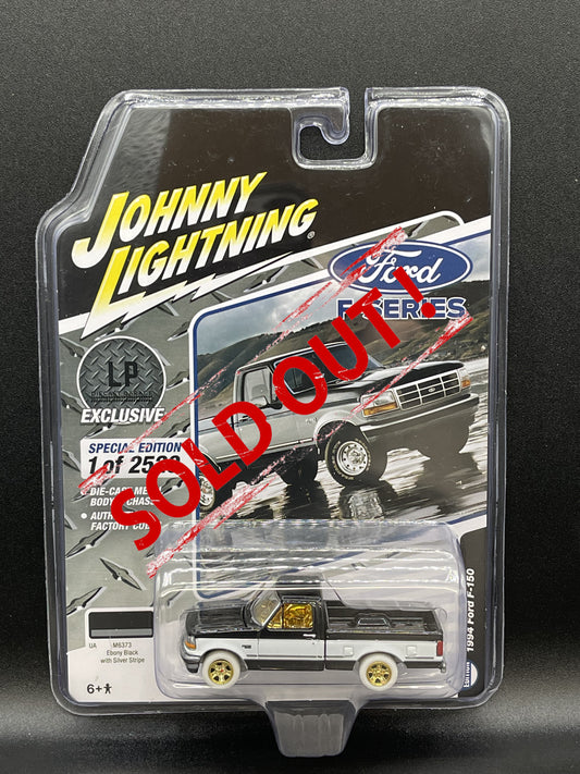 JOHNNY WHITE LIGHTNING *CHASE* 1994 Ford F-150 Ebony Black with Silver Stripe LP Diecast Garage Exclusive 1:64 Diecast Promo