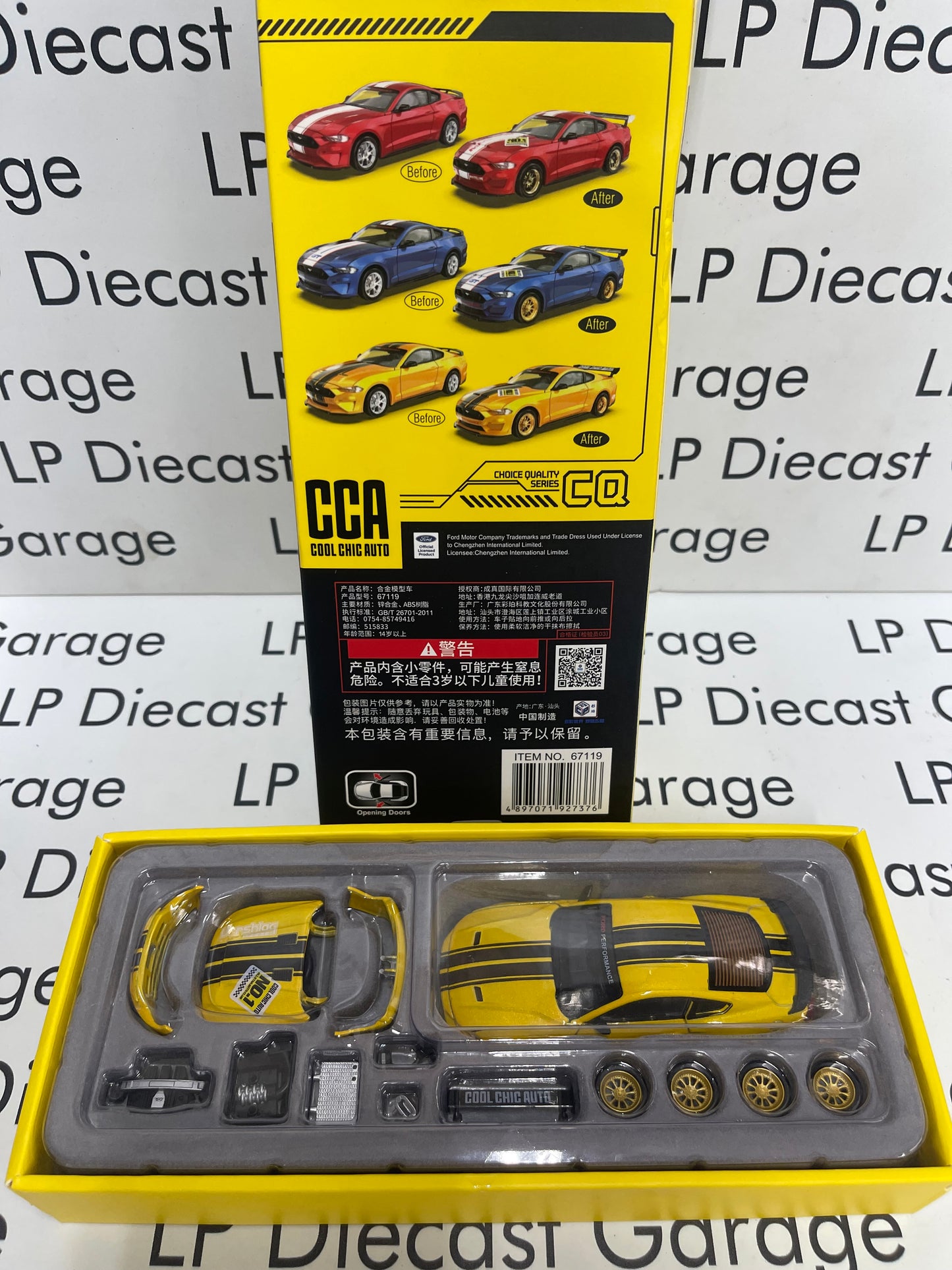 COOL CHIC AUTO 2019 Ford Mustang GT Yellow with Interchangeable Parts 1:43 Scale Diecast