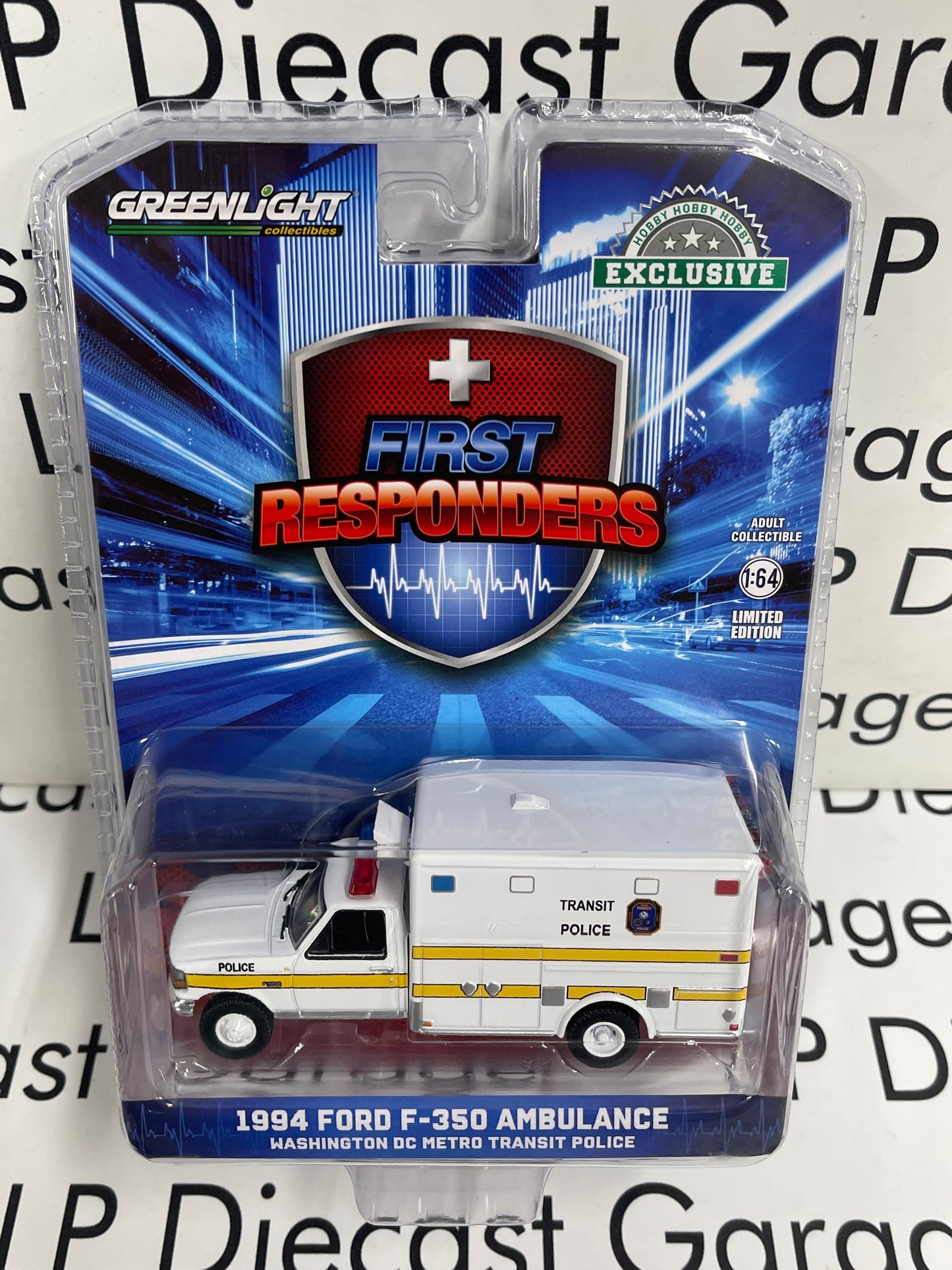 GREENLIGHT 1994 Ford F-350 Ambulance Washington Metro Police 1:64 Diecast