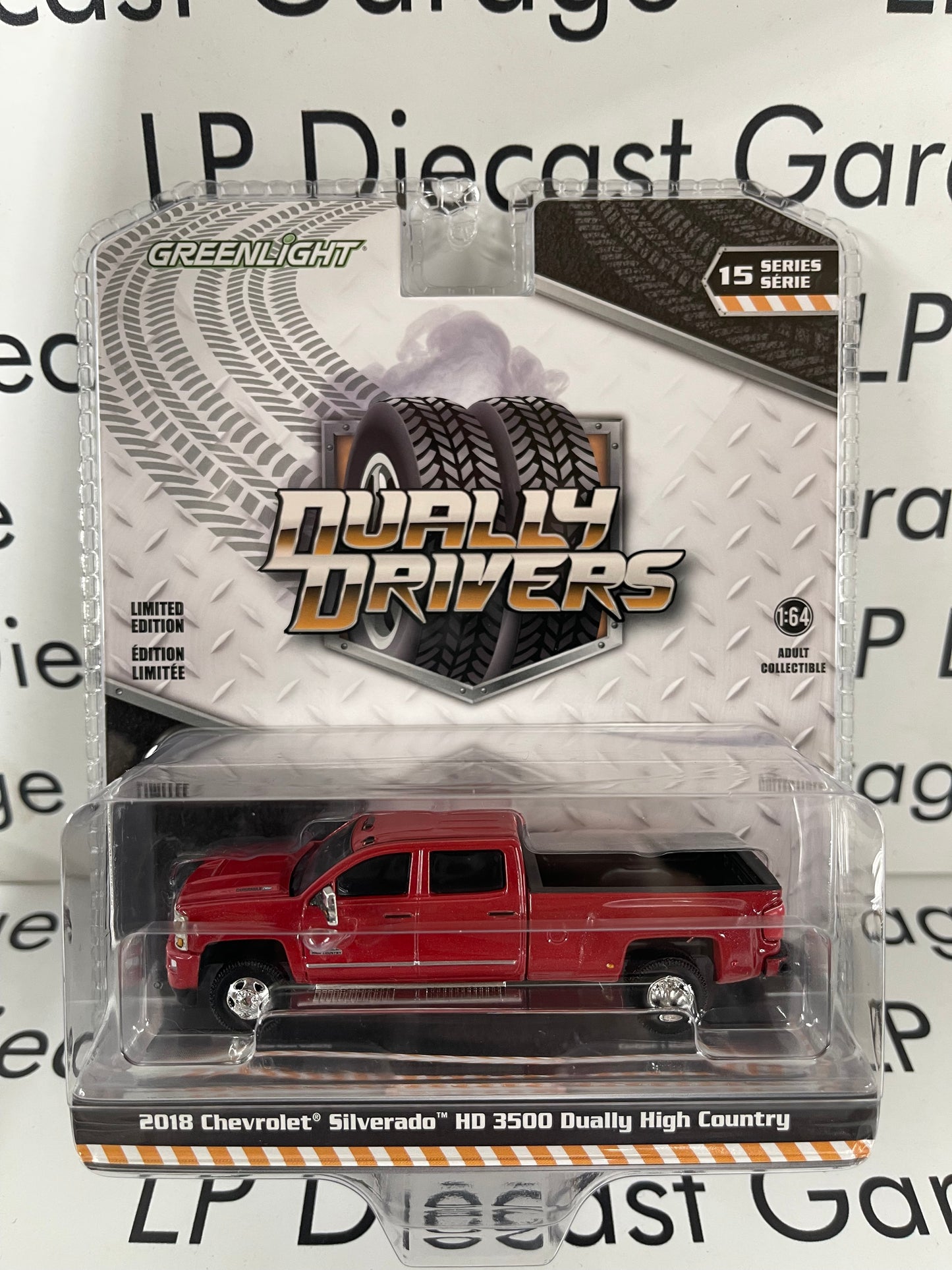 GREENLIGHT 2018 Chevrolet Silverado 3500HD High Country Red 1:64 Diecast Dually Drivers