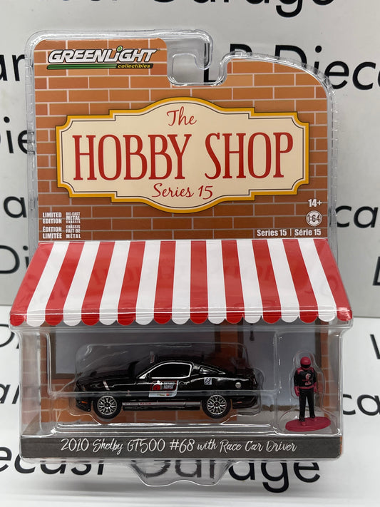 GREENLIGHT 2010 Ford Mustang Shelby GT500 Optima Race Car #68 & Driver Hobby Shop 1:64 Diecast