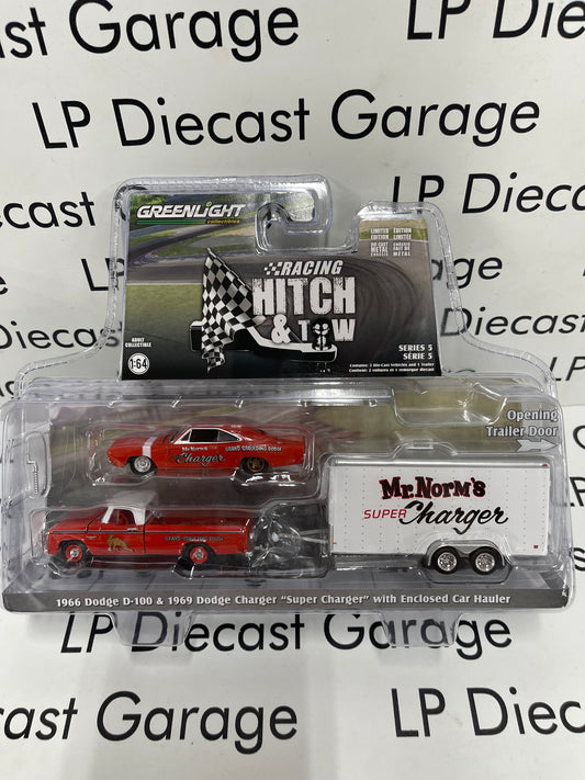 GREENLIGHT 1966 Dodge D-100 & 1969 Charger Mr. Norms with Enclosed Trailer 1:64 Diecast