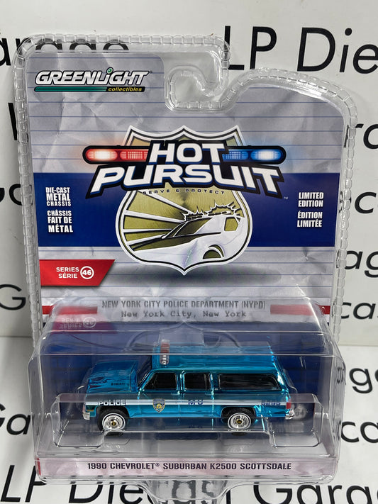 CHROME CHASE GREENLIGHT 1990 Chevrolet Suburban K2500 NYPD Police 1:64 Diecast Hot Pursuit