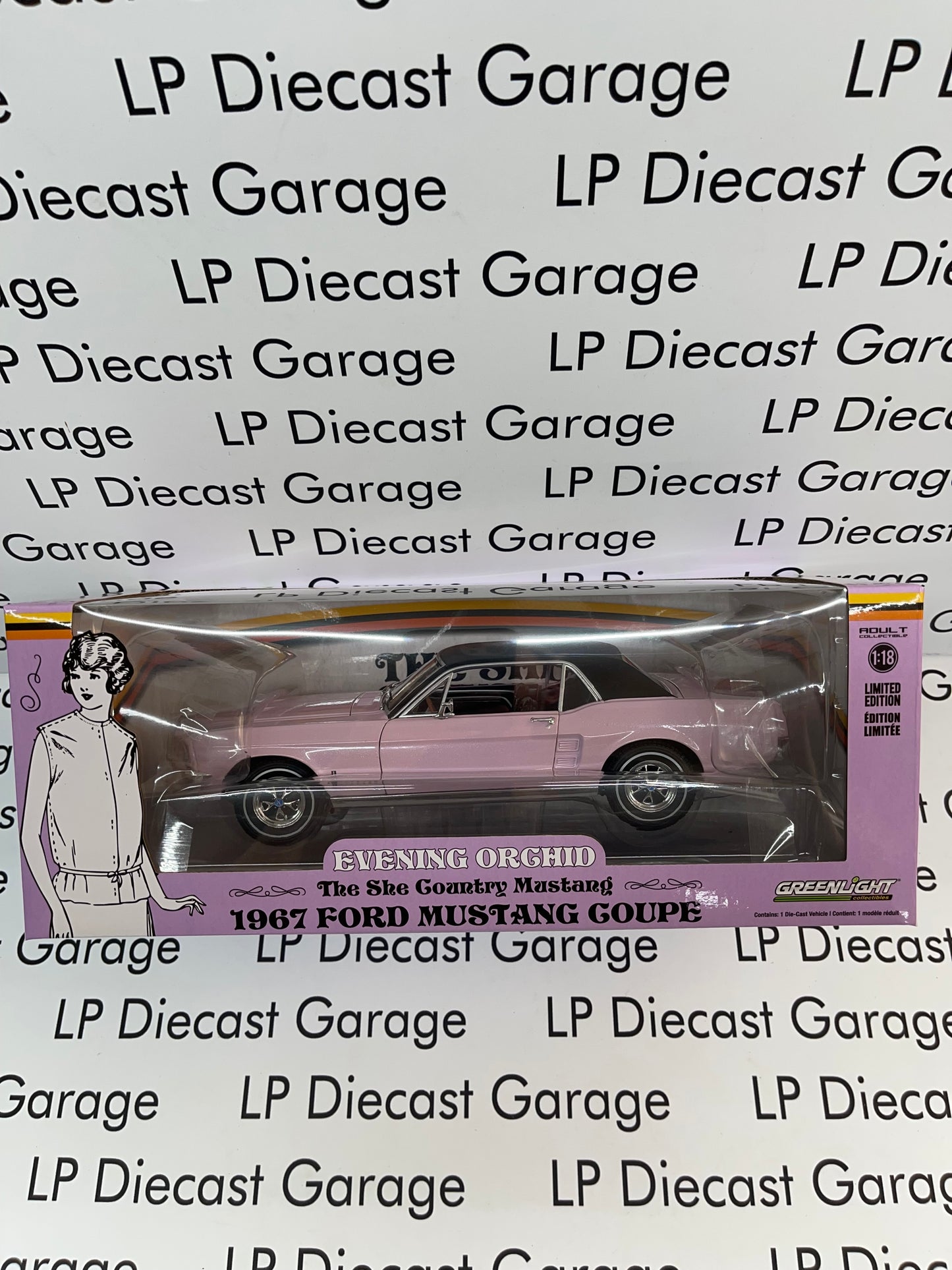 GREENLIGHT 1968 Ford Mustang Coupe Evening Orchid Pink  She Country Special 1:18 Diecast