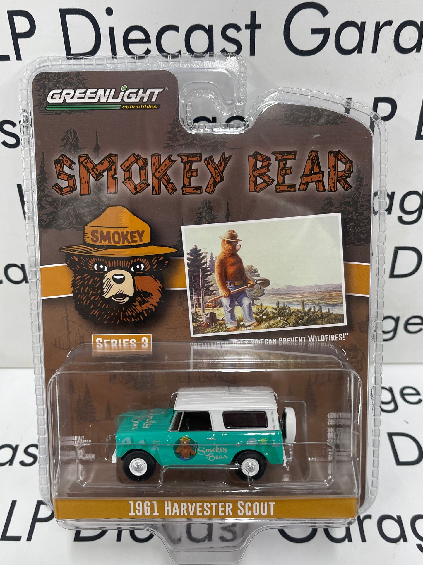 GREENLIGHT Smokey Bear 1961 International Harvester Scout Light Blue Series 3 1:64 Diecast