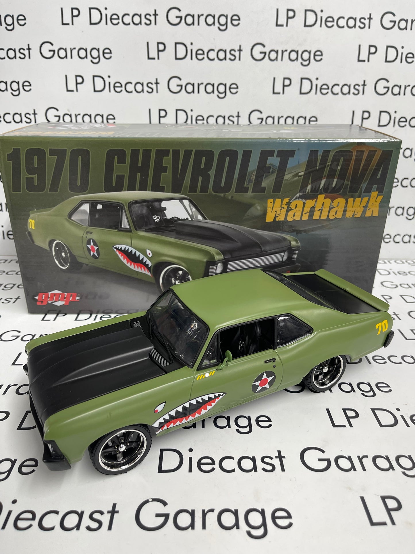 GMP 1970 Chevrolet Nova Warhawk Army Green 1:18 Diecast 18957-B