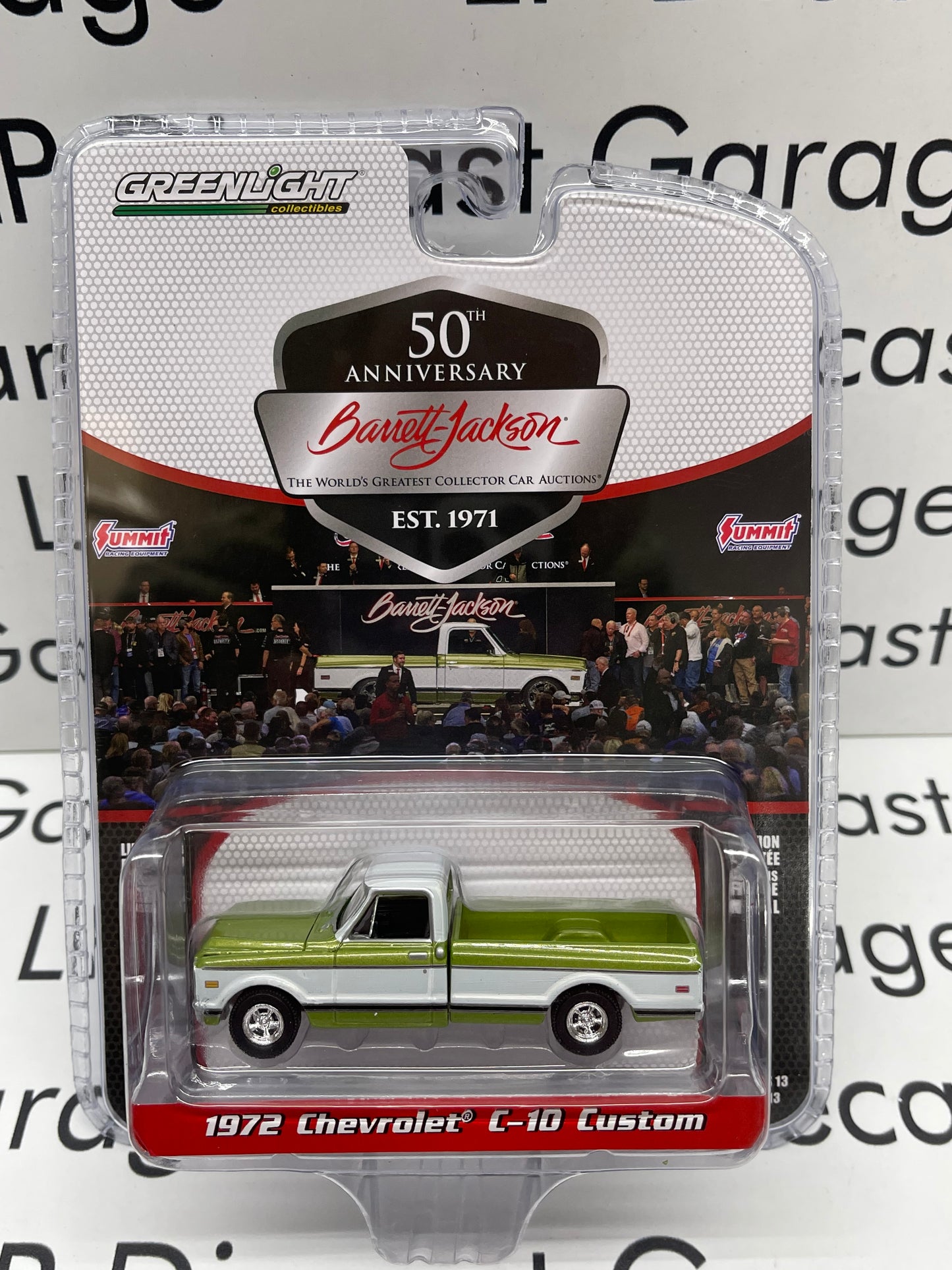 GREENLIGHT 1972 Chevrolet C-10 Custom Lime Green/ White Barrett Jackson Auctions 1:64 Diecast