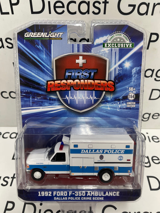 GREENLIGHT 1992 Ford F-350 Ambulance Dallas Police Crime Scene First Responders 1:64 Diecast