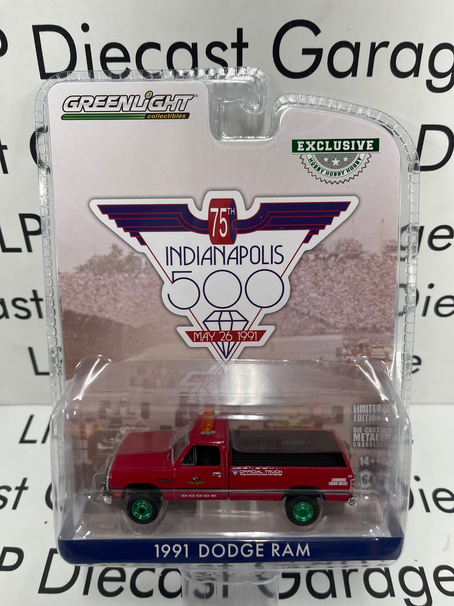 GREENLIGHT *GREEN MACHINE* 1991 Dodge Ram Indianapolis 500 75TH Red Official Pace Truck 1:64 Diecast