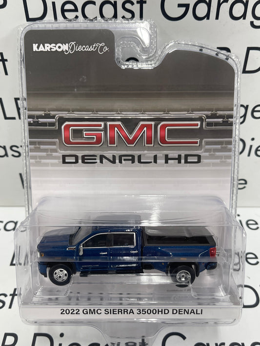 GREENLIGHT 2022 GMC Sierra 3500HD Denali Pacific Blue Metallic Dually Karson Exclusive 1:64 Diecast