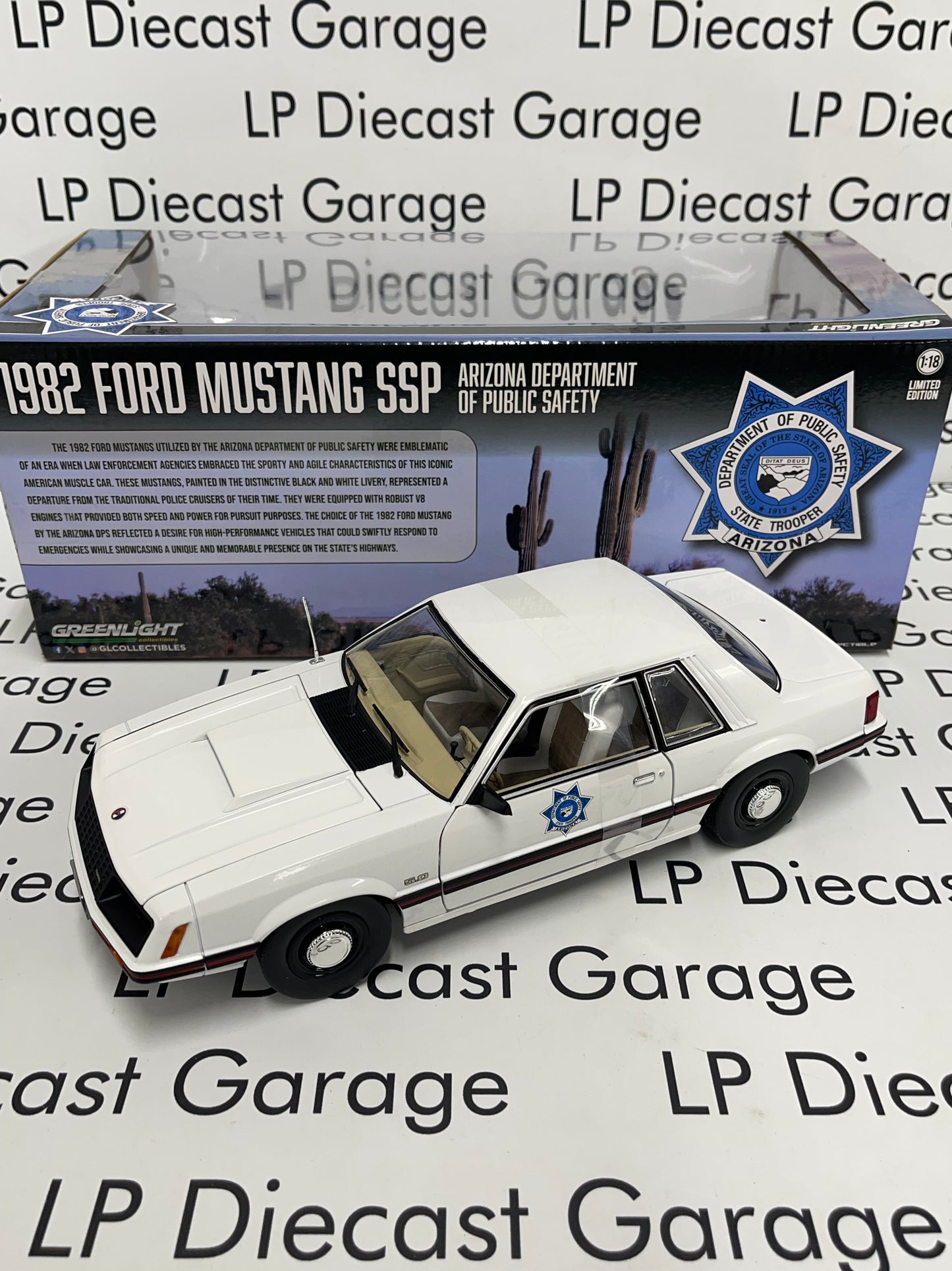 GREENLIGHT 1982 Ford Mustang SSP Arizona Department of Public Safety 1:18 Diecast