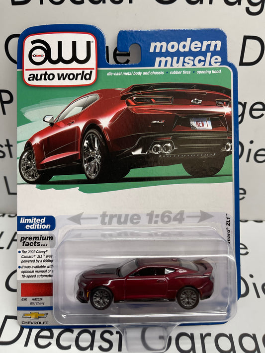 AUTO WORLD 2022 Chevy Camaro ZL1 Wild Cherry Modern Muscle 1:64 Diecast