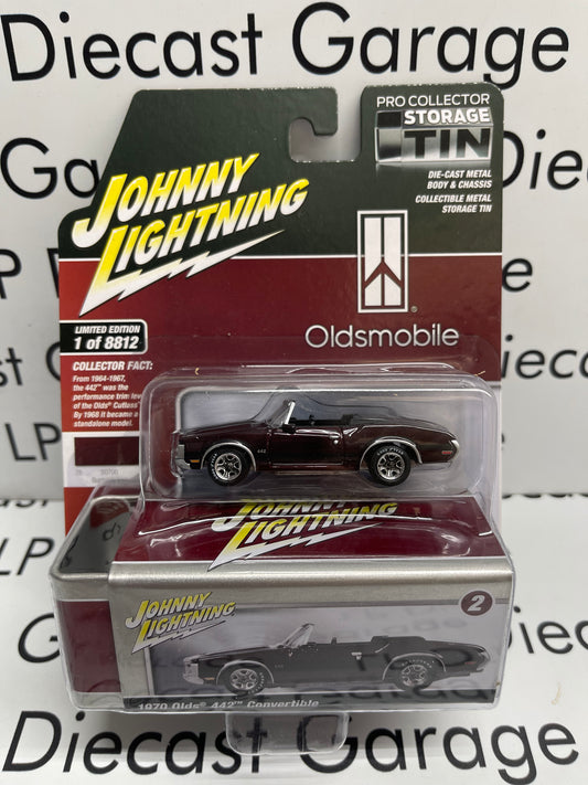 JOHNNY LIGHTNING 1970 Olds 442 Convertible Burnished Red Pro Collector Tin 1:64 Diecast