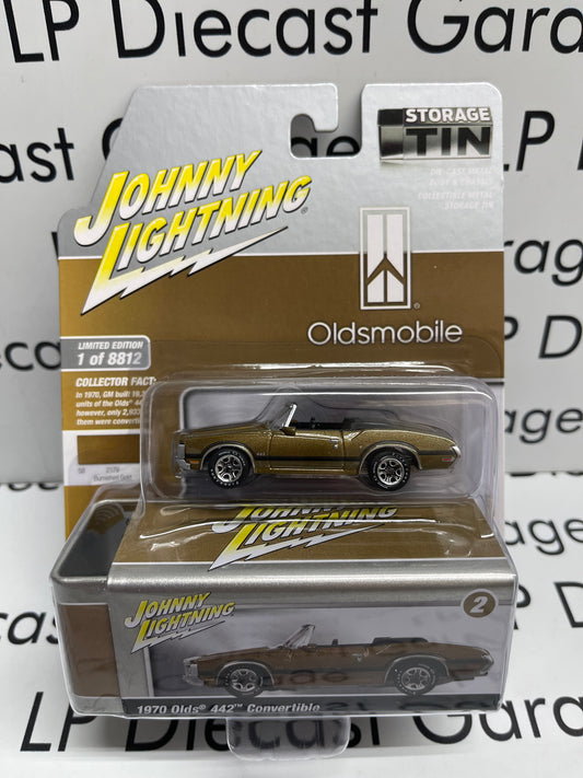 JOHNNY LIGHTNING 1970 Olds 442 Convertible Burnished Gold Pro Collector Tin 1:64 Diecast