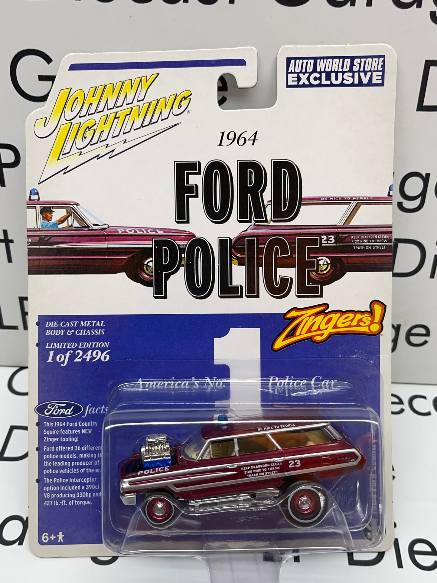 JOHNNY LIGHTNING 1964 Ford Country Squire Police Zingers AW Exclusive 1:64 Diecast