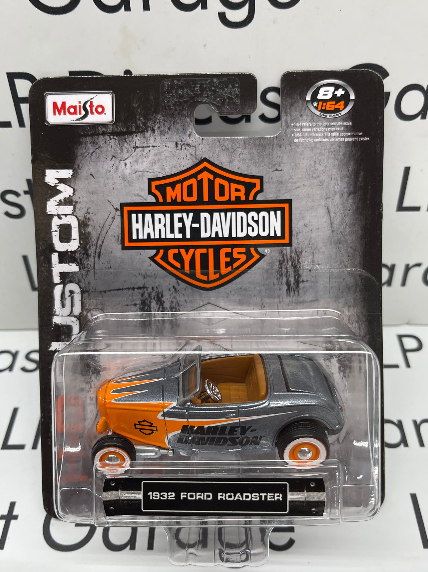 MAISTO 1932 Ford Roadster Harley Davidson Motorcycles Orange & Silver 1:64 Diecast