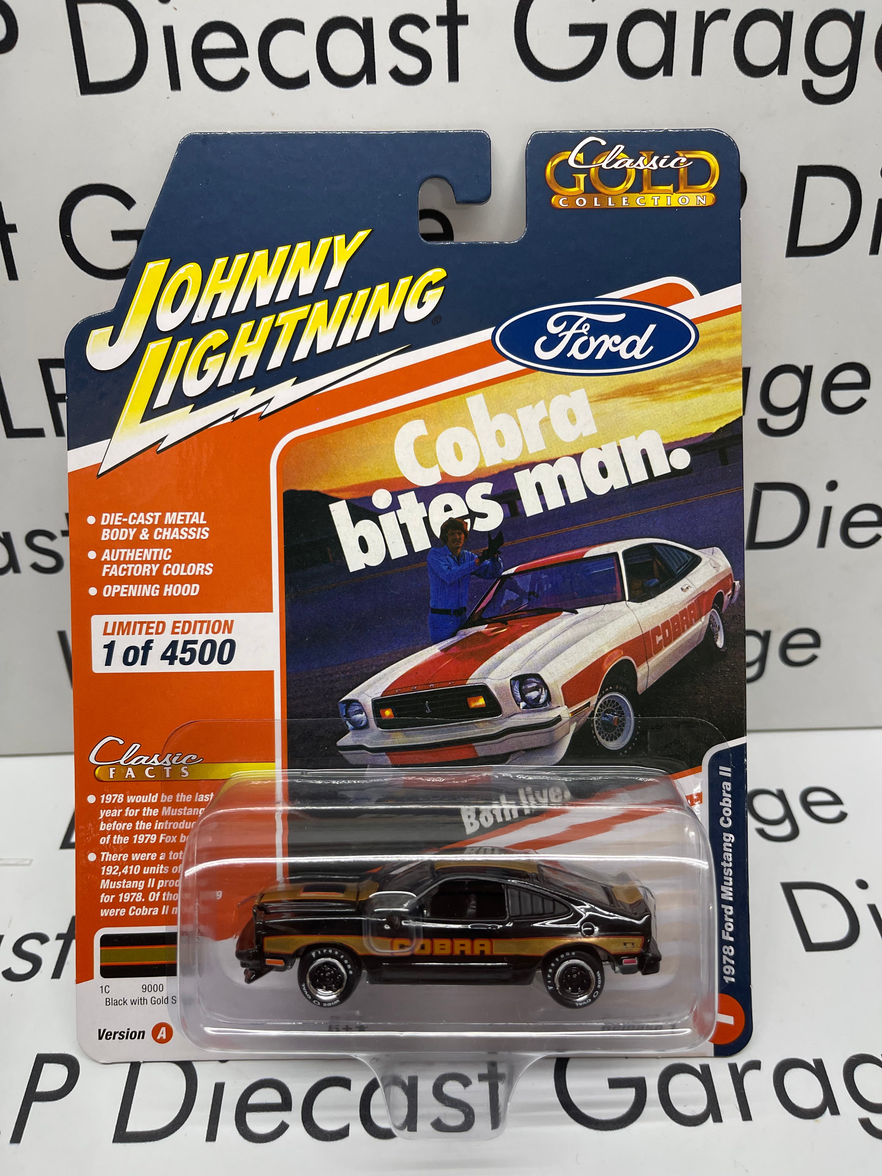 JOHNNY LIGHTNING 1978 Ford Mustang Cobra II Black/Gold 1:64 Diecast ...