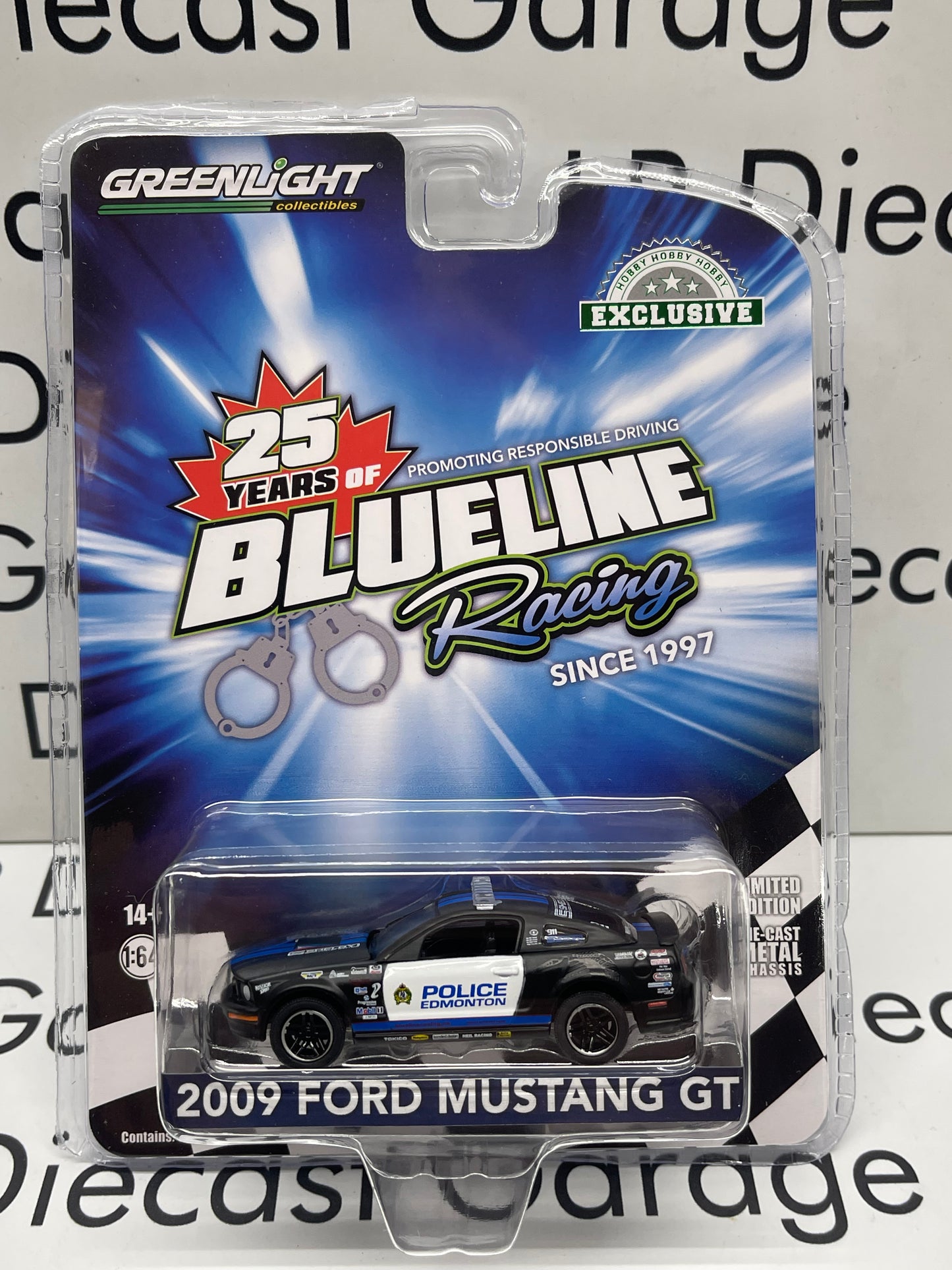GREENLIGHT 2009 Ford Mustang GT Edmonton Police Alberta Canada Blue Line Racing 25 Years 1:64 Diecast