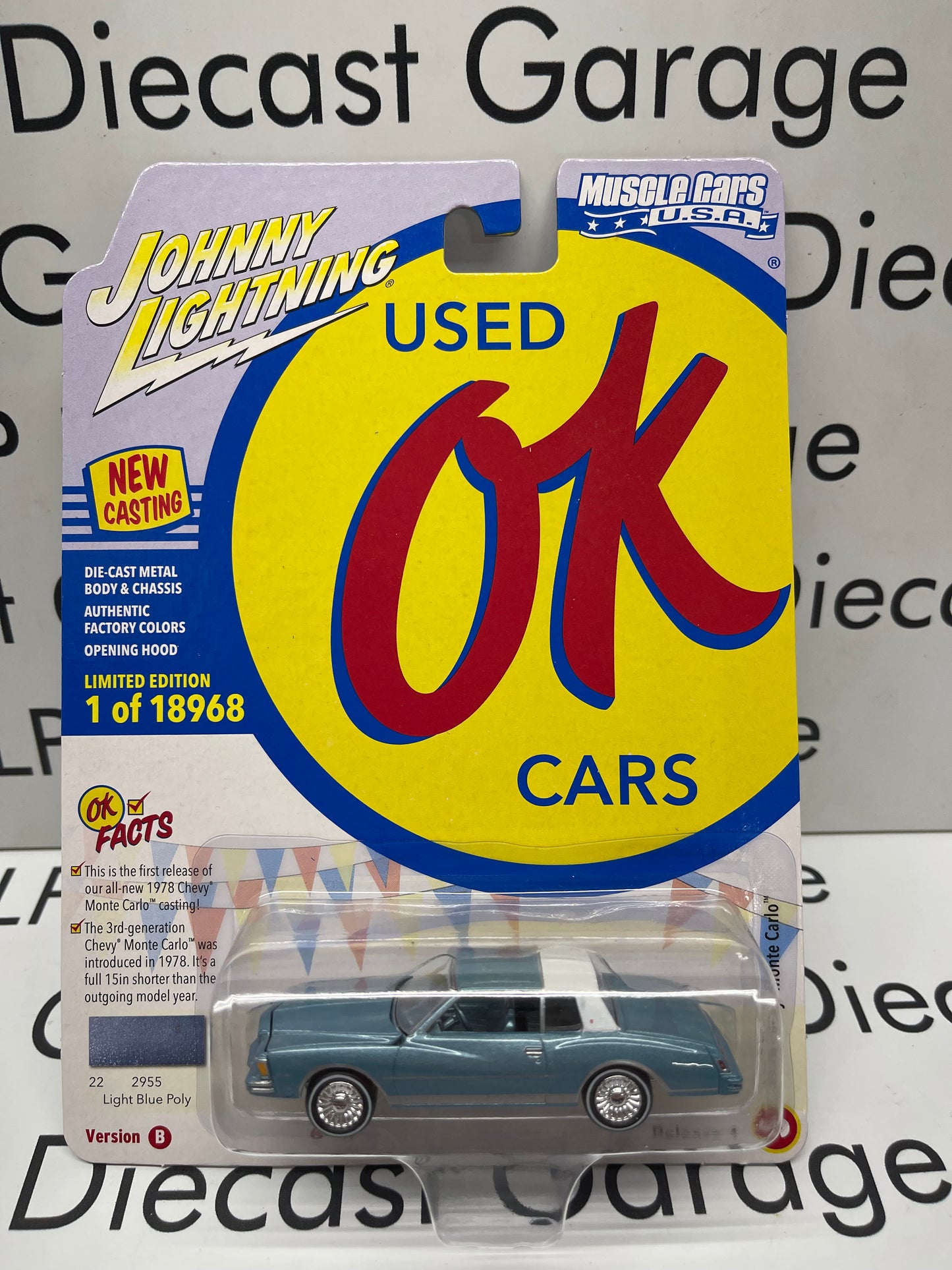 JOHNNY LIGHTNING 1978 Chevrolet Monte Carlo Light Blue 1:64 Scale Diecast