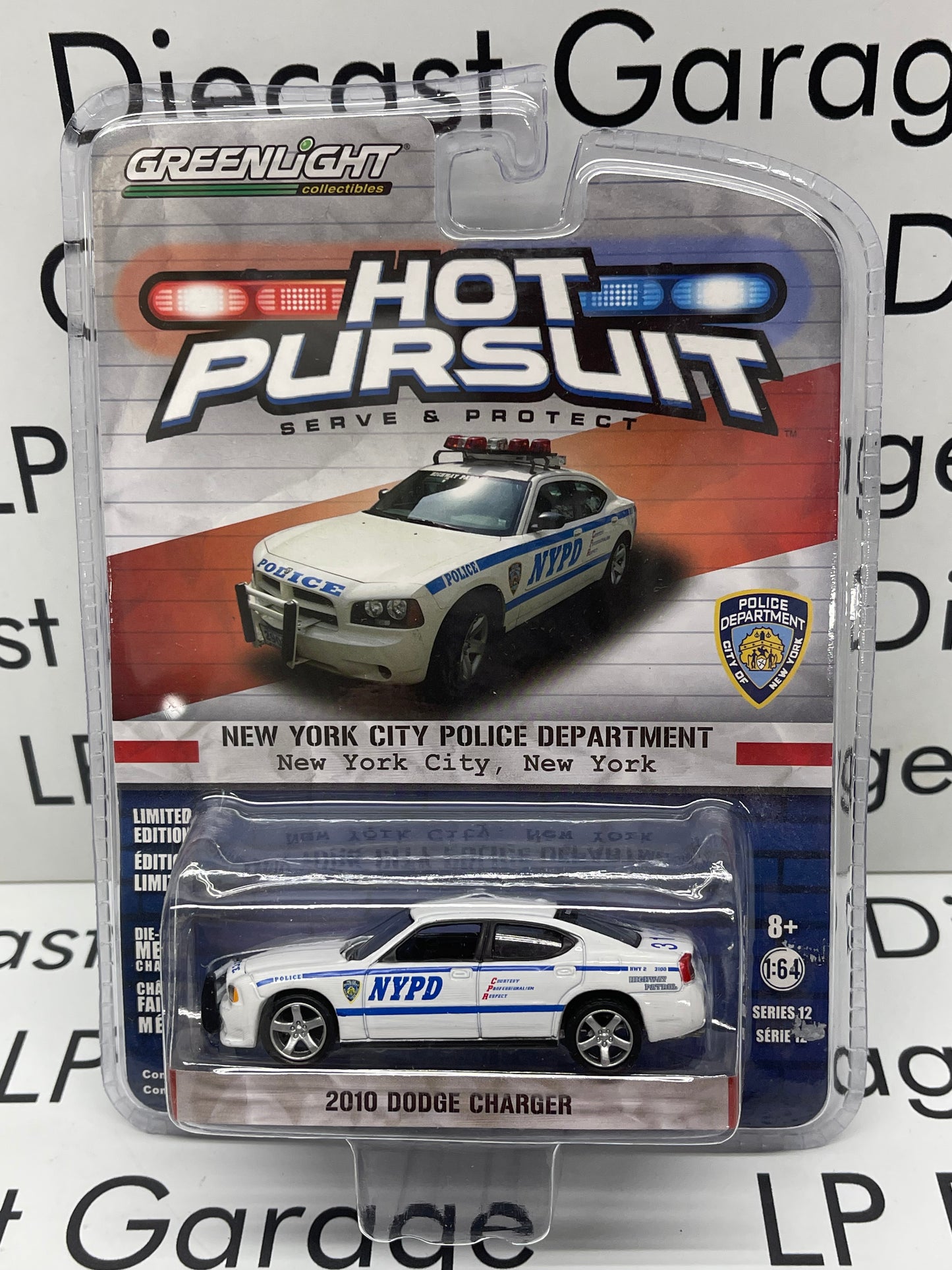 GREENLIGHT 2010 Dodge Charger New York City Police Department NYPD Slick Top Hot Pursuit 1:64 Diecast