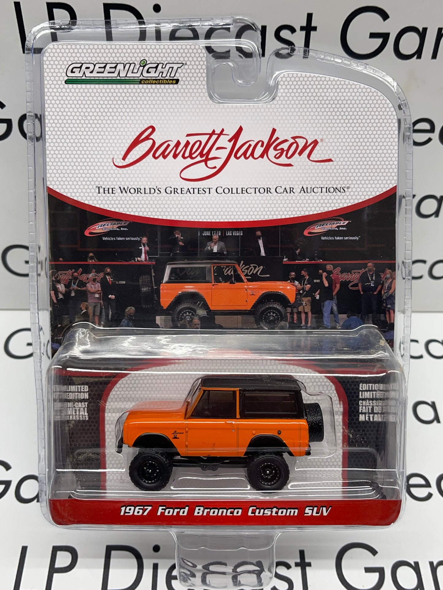 GREENLIGHT 1967 Ford Bronco Custom Orange Barrett Jackson Auctions 1:64 Diecast