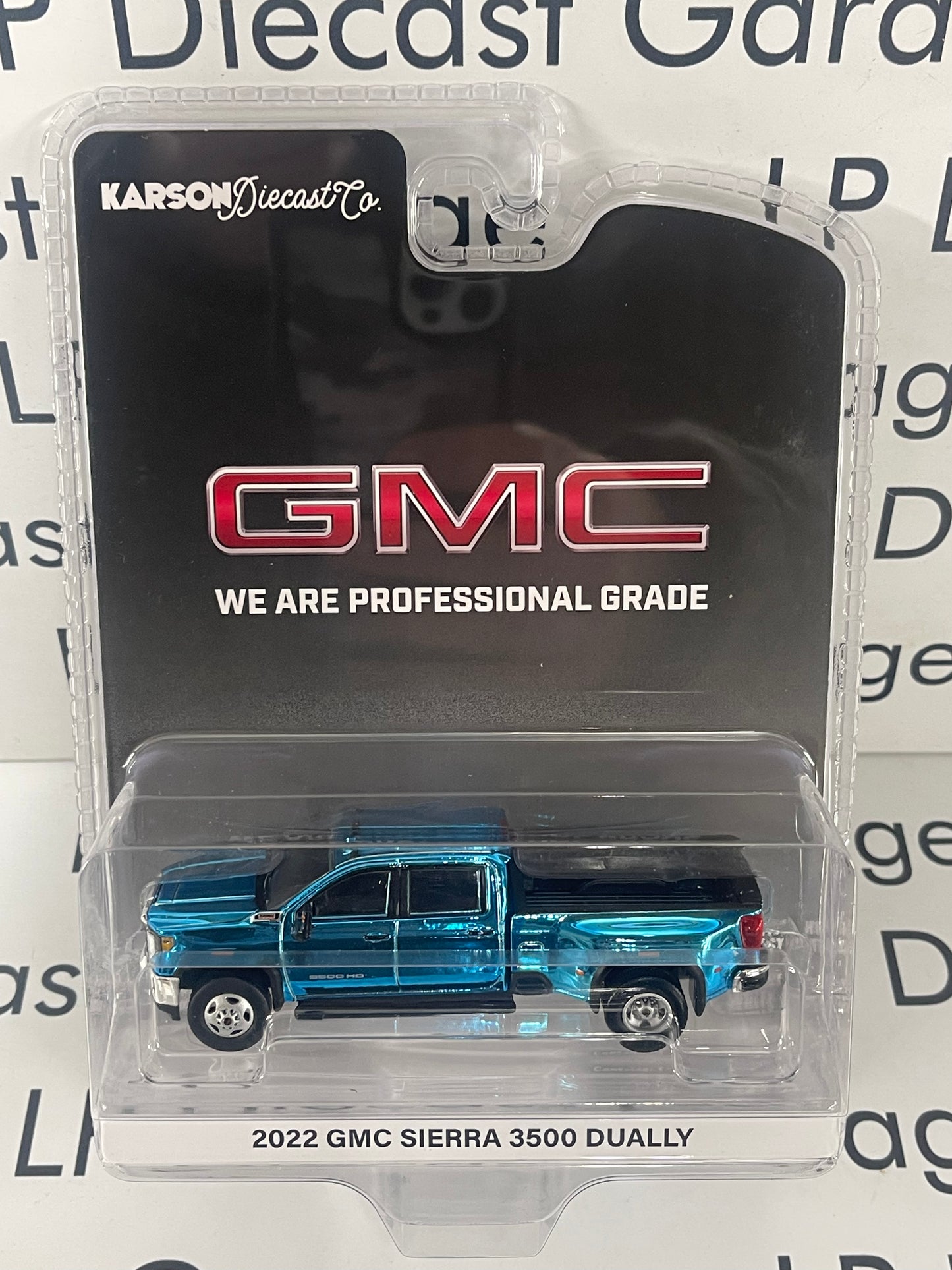 GREENLIGHT *BLUE CHROME CHASE* 2022 GMC Sierra 3500 Dually Truck Karson Exclusive 1:64 Diecast