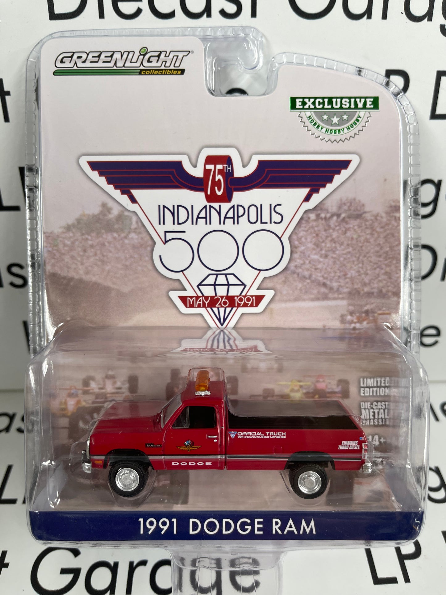 GREENLIGHT 1991 Dodge Ram Indianapolis 500 75TH Red Official Pace Truck 1:64 Diecast