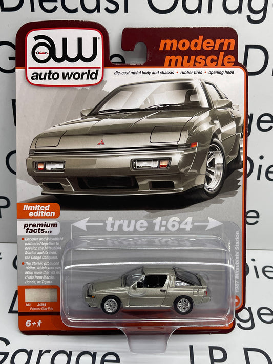 AUTO WORLD 1987 Mitsubishi Starion Palermo Gray Poly Modern Muscle 1:64 Diecast