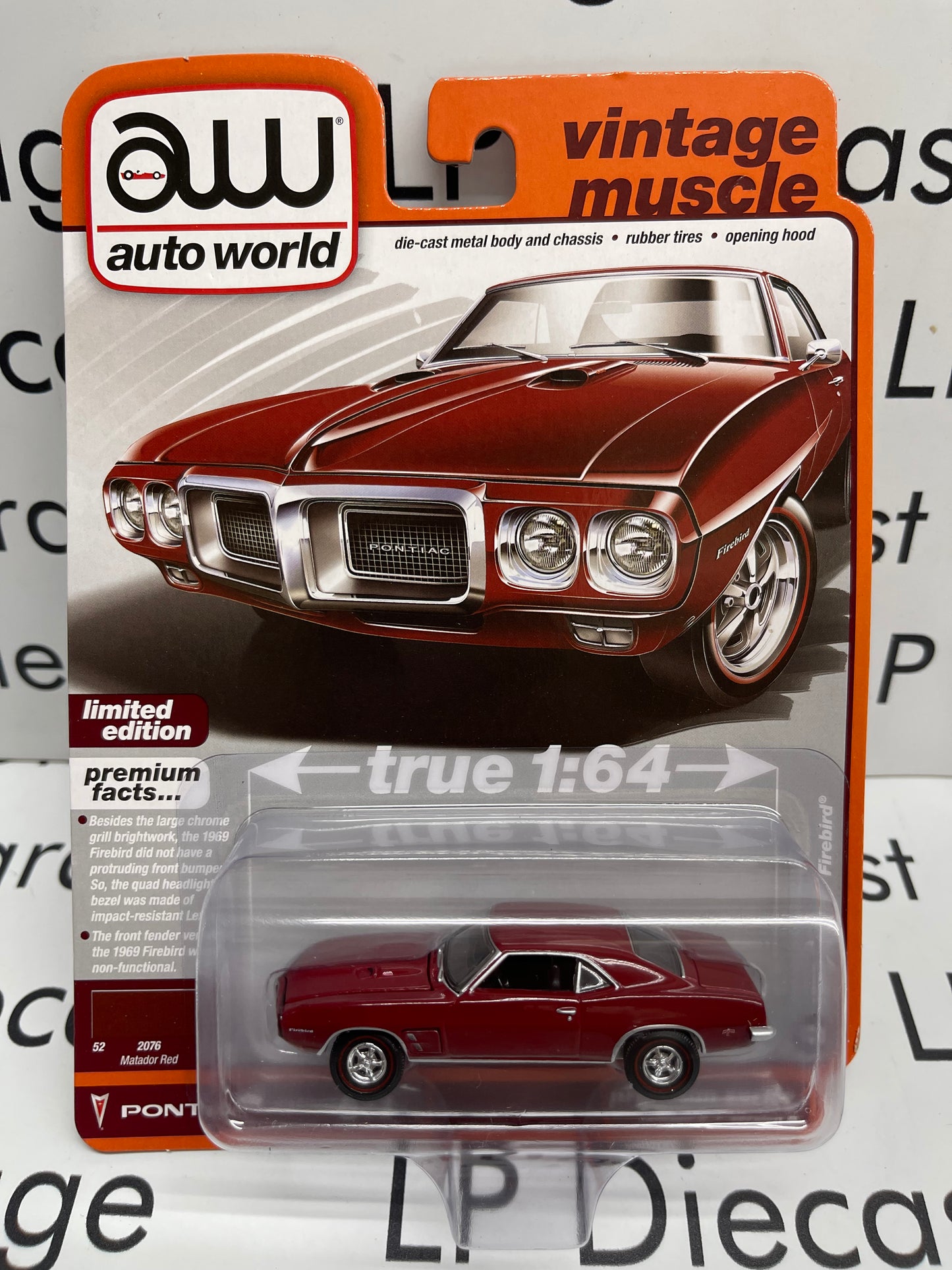 AUTO WORLD 1969 Pontiac Firebird Matador Red Vintage Muscle 1:64 Diecast