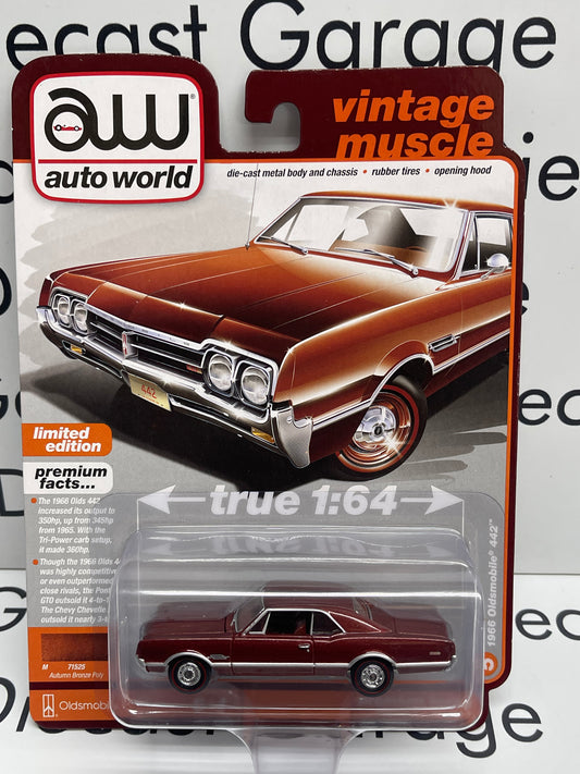 AUTO WORLD 1966 Oldsmobile 442 Autumn Bronze Poly Vintage Muscle 1:64 Diecast