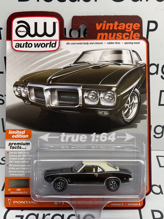 AUTO WORLD 1969 Pontiac Firebird Expresso Brown Poly Vintage Muscle 1:64 Diecast