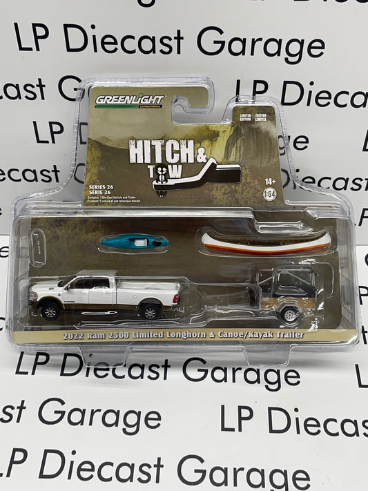 GREENLIGHT 2022 Ram 2500 Limited Longhorn & Canoe/Kayak Trailer "Hitch & Tow" 1:64 Diecast