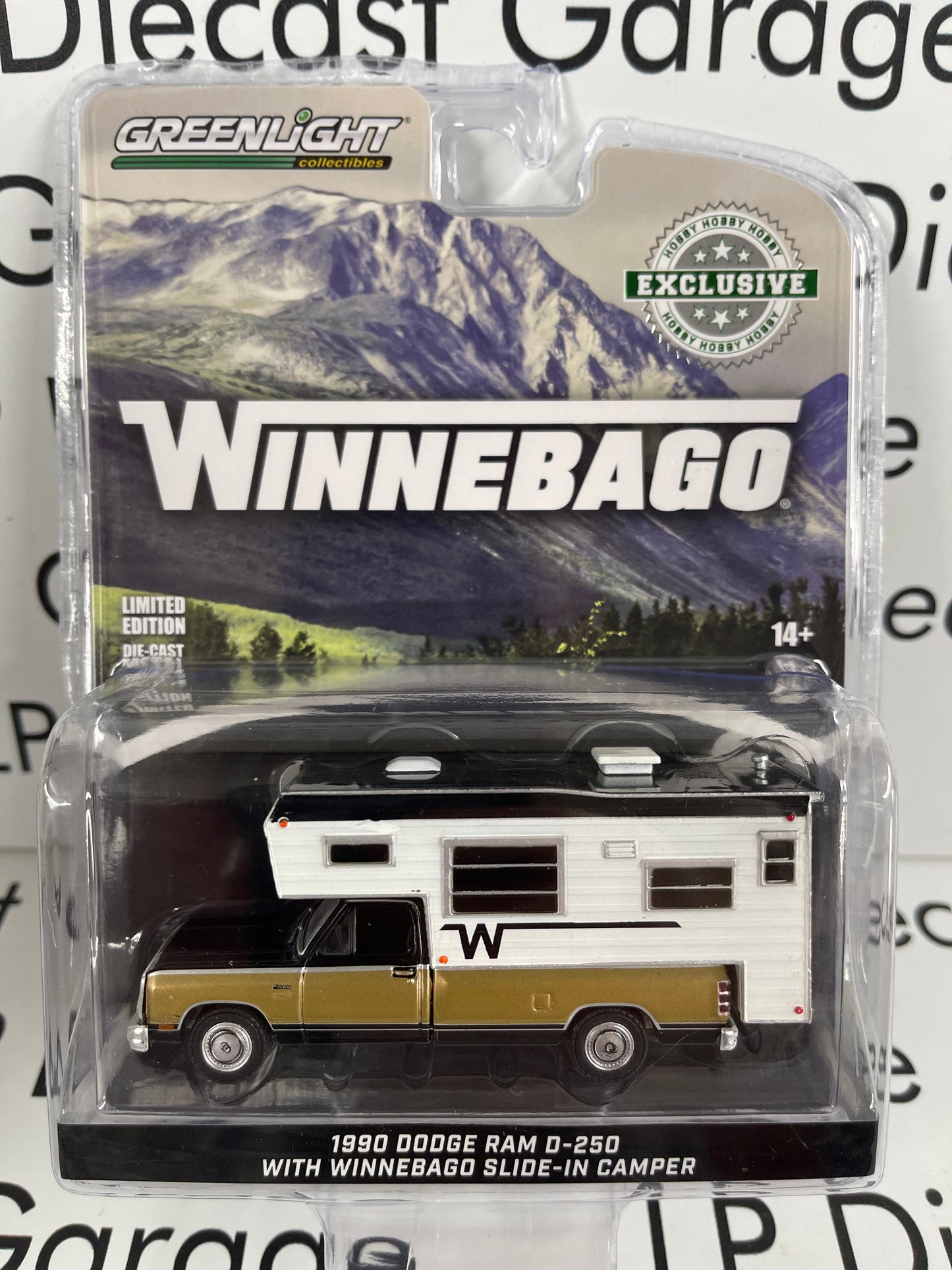 GREENLIGHT 1990 Dodge Ram D-250 Royal w/ Winnebago Camper Black/Gold 1:64 Diecast