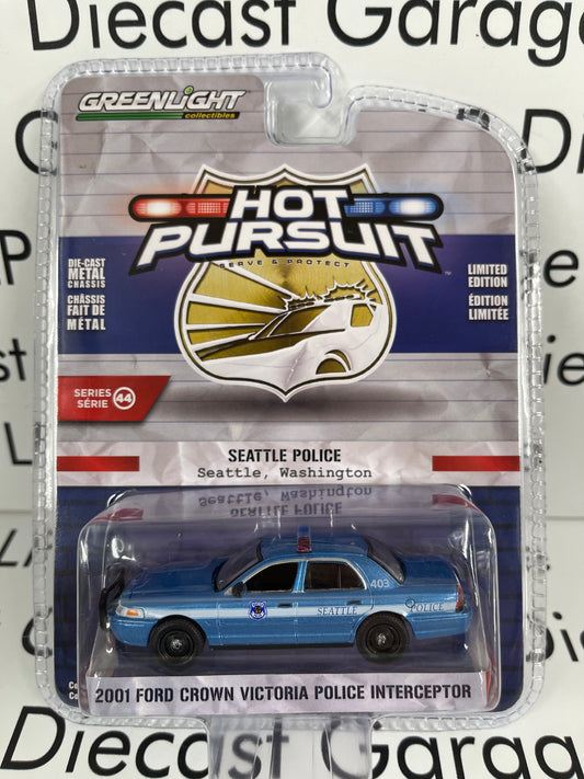 GREENLIGHT 2001 Ford Crown Victoria Police Seattle WA 1:64 Diecast Hot Pursuit