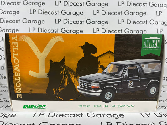 GREENLIGHT 1992 Ford Bronco Yellowstone Montana Livestock Black 1:18 Diecast